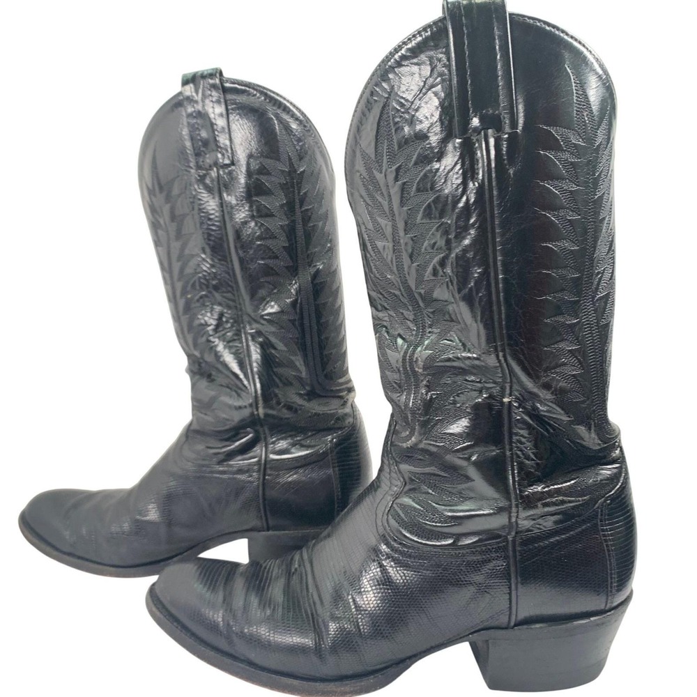 Vintage Tony Lama Snakeskin Western Boots Men's Size 9 D Black USA Style 8892